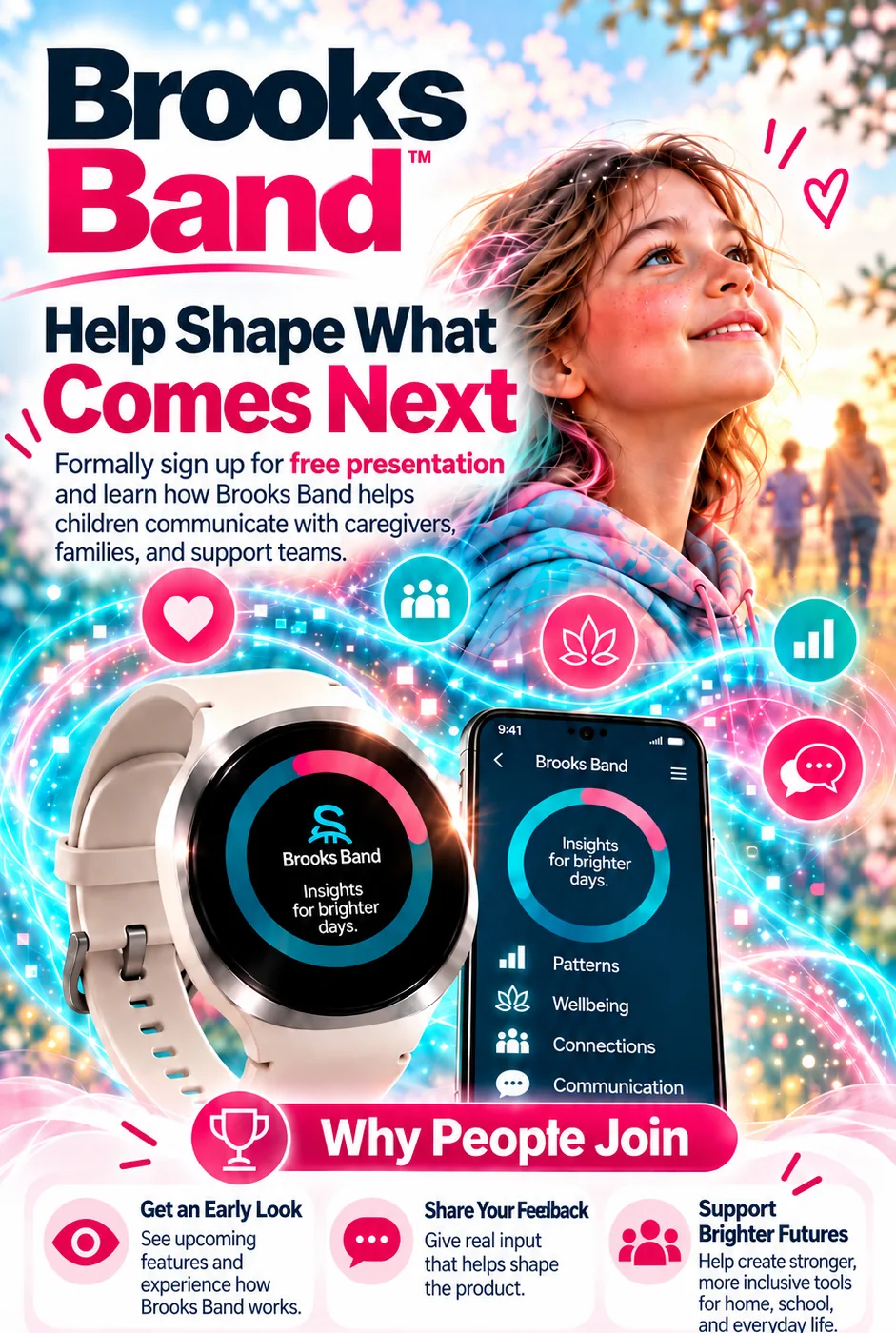 Brooks Band: help shape what comes next. Why people join: get an early look, share your feedback, and support brighter futures.